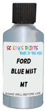 Detail brush applying Blue Metallic to a small door scratch on an Ford E-Transit, clean OEM finish