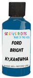 Detail brush applying Blue Solid to a small door scratch on an Ford Mustang, clean OEM finish