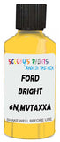 Detail brush applying Yellow Solid to a small door scratch on an Ford Mustang, clean OEM finish