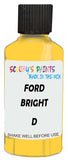Detail brush applying Yellow Solid to a small door scratch on an Ford Pinto, clean OEM finish
