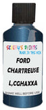 Detail brush applying Blue Metallic to a small door scratch on an Ford Medium Truck, clean OEM finish