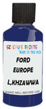 Detail brush applying Blue Solid to a small door scratch on an Ford Ka, clean OEM finish