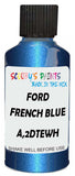Detail brush applying Blue Metallic to a small door scratch on an Ford Focus, clean OEM finish
