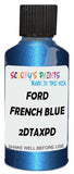 Detail brush applying Blue Metallic to a small door scratch on an Ford Taurus, clean OEM finish