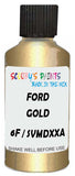 Detail brush applying Gold Metallic to a small door scratch on an Ford Custom, clean OEM finish