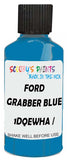 Detail brush applying Blue Solid to a small door scratch on an Ford Mustang Mach-E, clean OEM finish