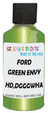 Detail brush applying Green Metallic to a small door scratch on an Ford Fiesta, clean OEM finish
