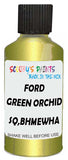Detail brush applying Green Metallic to a small door scratch on an Ford Escape Hybrid, clean OEM finish