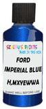 Detail brush applying Blue Metallic to a small door scratch on an Ford Focus, clean OEM finish