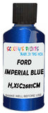 Detail brush applying Blue Metallic to a small door scratch on an Ford Mondeo, clean OEM finish