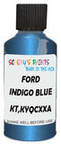 Detail brush applying Blue Metallic to a small door scratch on an Ford F-Series, clean OEM finish