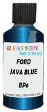 Detail brush applying Blue Metallic to a small door scratch on an Ford Maverick, clean OEM finish