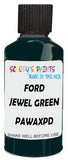 Detail brush applying Green Solid to a small door scratch on an Ford Taurus, clean OEM finish