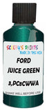 Detail brush applying Green Metallic to a small door scratch on an Ford Fiesta, clean OEM finish