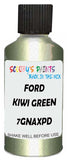 Detail brush applying Green Metallic to a small door scratch on an Ford Escape Hybrid, clean OEM finish