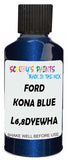 Detail brush applying Blue Metallic to a small door scratch on an Ford Mustang Convertible, clean OEM finish