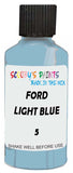 Detail brush applying Blue Solid to a small door scratch on an Ford Thunderbird, clean OEM finish