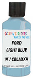 Detail brush applying Blue Solid to a small door scratch on an Ford Elite, clean OEM finish