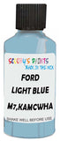 Detail brush applying Blue Solid to a small door scratch on an Ford Crown Victoria, clean OEM finish