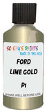 Detail brush applying Gold Metallic to a small door scratch on an Ford Mustang, clean OEM finish