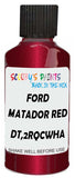 Detail brush applying Red Metallic to a small door scratch on an Ford Taurus, clean OEM finish