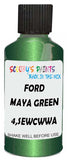 Detail brush applying Green Metallic to a small door scratch on an Ford Fiesta, clean OEM finish