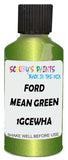 Detail brush applying Green Metallic to a small door scratch on an Ford Puma, clean OEM finish