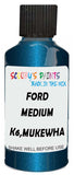 Detail brush applying Blue Metallic to a small door scratch on an Ford Scoop, clean OEM finish