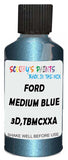 Detail brush applying Blue Metallic to a small door scratch on an Ford Custom 500, clean OEM finish