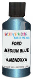 Detail brush applying Blue Metallic to a small door scratch on an Ford Econoline, clean OEM finish