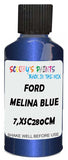Detail brush applying Blue Metallic to a small door scratch on an Ford Puma, clean OEM finish