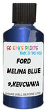 Detail brush applying Blue Metallic to a small door scratch on an Ford Fiesta, clean OEM finish