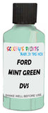 Detail brush applying Green Metallic to a small door scratch on an Ford Transit, clean OEM finish