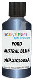Detail brush applying Blue Metallic to a small door scratch on an Ford Transit, clean OEM finish