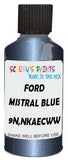 Detail brush applying Blue Metallic to a small door scratch on an Ford Transit, clean OEM finish
