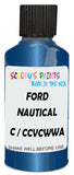 Detail brush applying Blue Metallic to a small door scratch on an Ford Fiesta Van, clean OEM finish