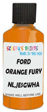 Detail brush applying Orange Metallic to a small door scratch on an Ford Mustang, clean OEM finish