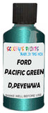 Detail brush applying Green Metallic to a small door scratch on an Ford Mondeo, clean OEM finish