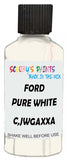 Detail brush applying White Solid to a small door scratch on an Ford F-Series, clean OEM finish