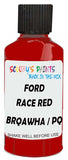 Detail brush applying Red Solid to a small door scratch on an Ford F-Max, clean OEM finish