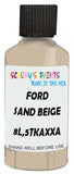 Detail brush applying Beige Solid to a small door scratch on an Ford Mustang, clean OEM finish