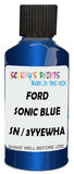 Detail brush applying Blue Metallic to a small door scratch on an Ford Mustang Saleen S281, clean OEM finish