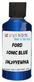 Detail brush applying Blue Metallic to a small door scratch on an Ford Escape Hybrid, clean OEM finish