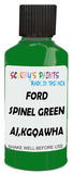 Detail brush applying Green Solid to a small door scratch on an Ford Mustang Svt, clean OEM finish