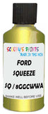 Detail brush applying Green Metallic to a small door scratch on an Ford Australia Fiesta, clean OEM finish