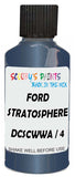 Detail brush applying Blue Metallic to a small door scratch on an Ford F-Max, clean OEM finish