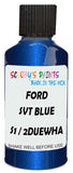 Detail brush applying Blue Metallic to a small door scratch on an Ford Focus Specialty Vehicle, clean OEM finish