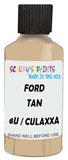 Detail brush applying Beige Solid to a small door scratch on an Ford Elite, clean OEM finish