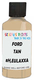 Detail brush applying Beige Solid to a small door scratch on an Ford Mustang, clean OEM finish