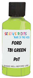 Detail brush applying Green Solid to a small door scratch on an Ford Transit, clean OEM finish